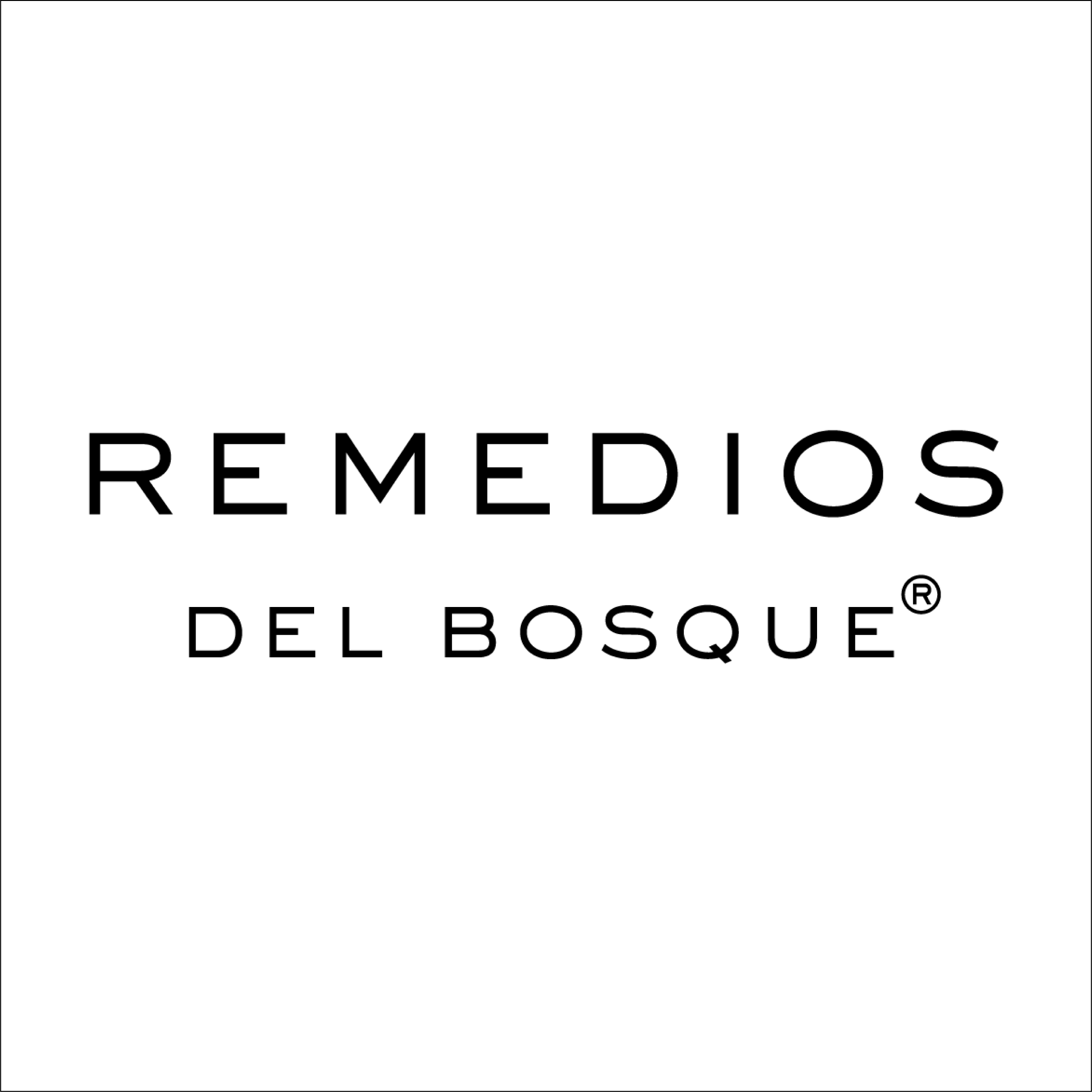 Logotipo de una marca llamada 'Remedios del Bosque' en letras negras sobre fondo blanco.