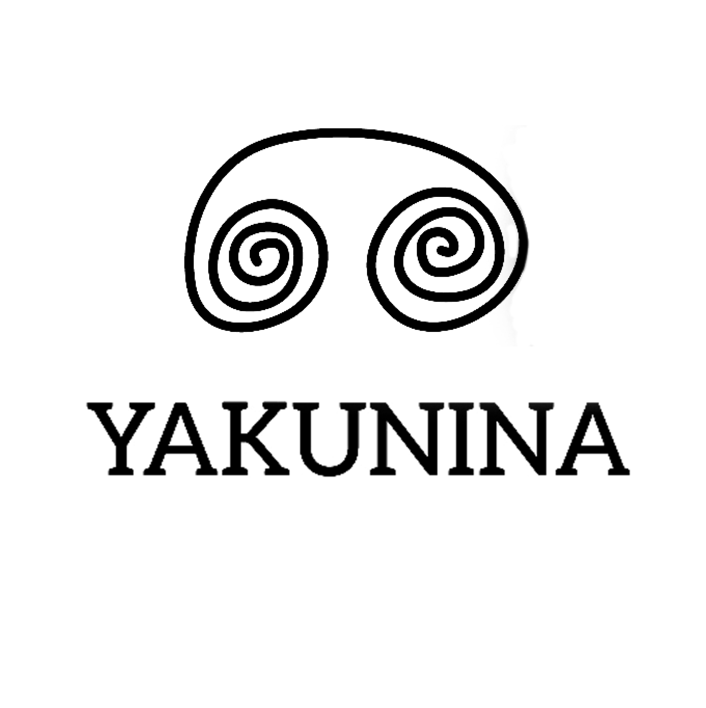 Logotipo de Yakuhina con diseño de espirales y texto en letras negras.