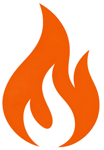 A stylized orange flame icon with curved edges.