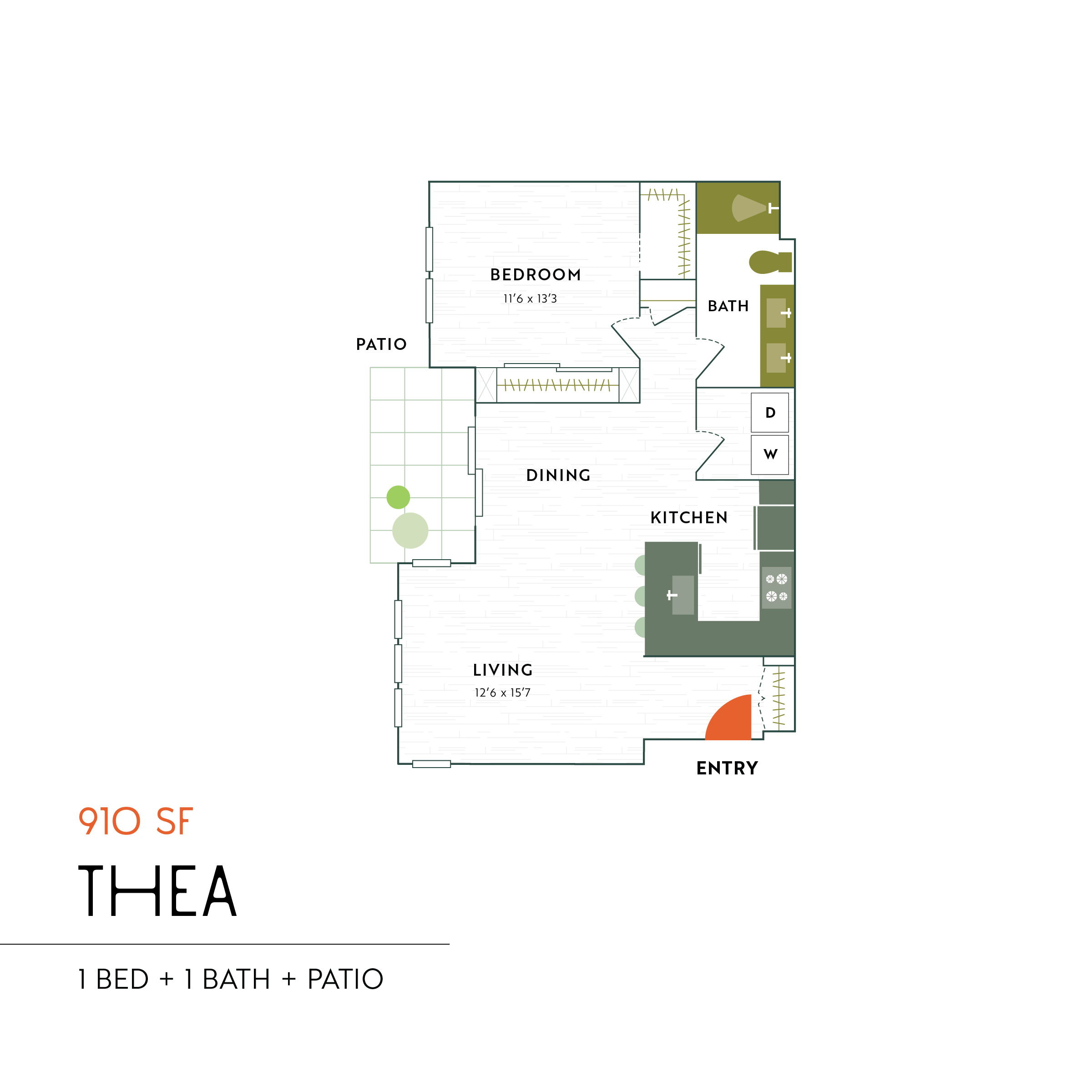 Elowen Oak Floor Plan | Thea – 1 Bed + 1 Bath