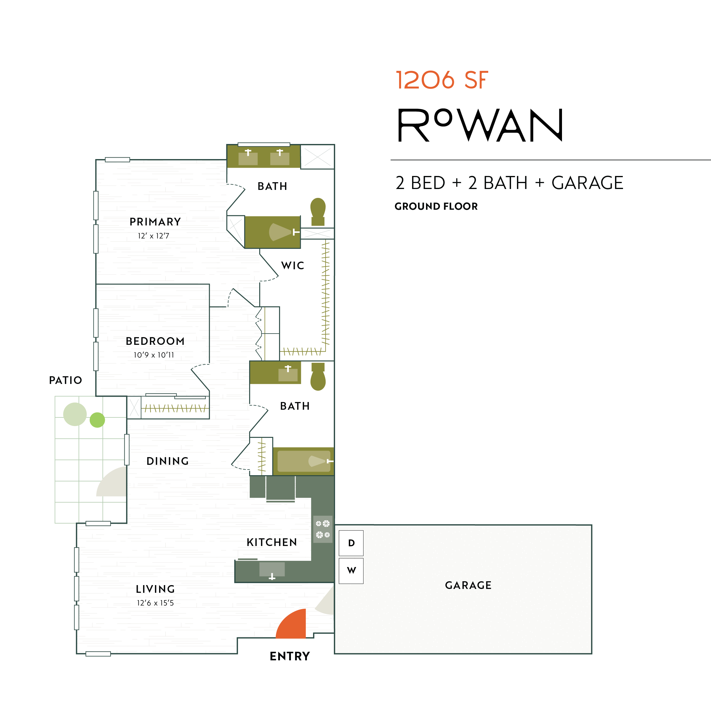 Elowen Oak Floor Plan | Rowan Ground Floor – 2 Bed + 2 Bath