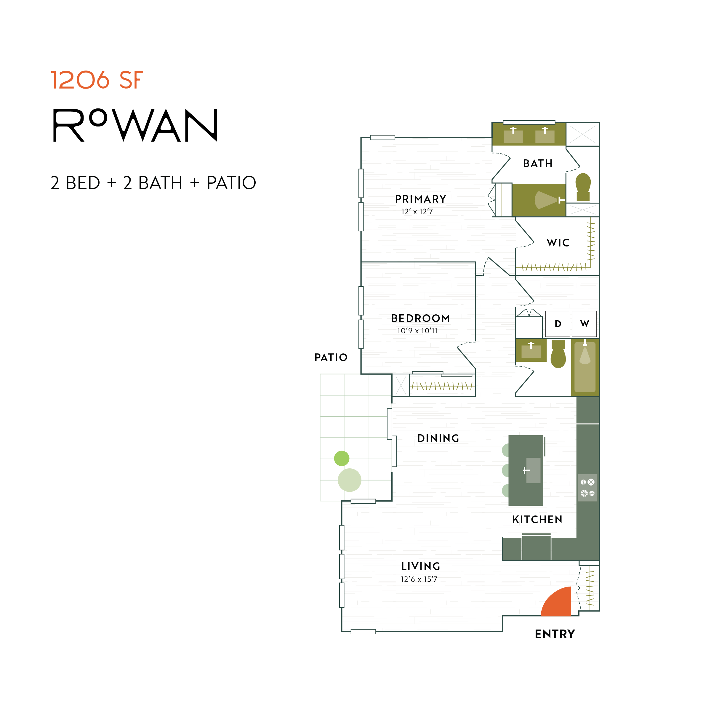 Elowen Oak Floor Plan | Rowan – 2 Bed + 2 Bath