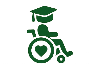 Icon of a person in a wheelchair wearing a graduation cap.