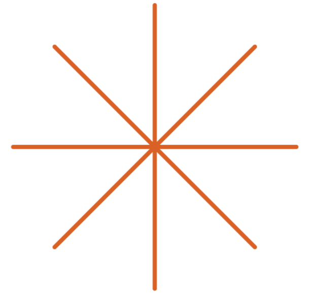 Geometric drawing of an outline square with sections divided by vertical, horizontal, and diagonal lines.