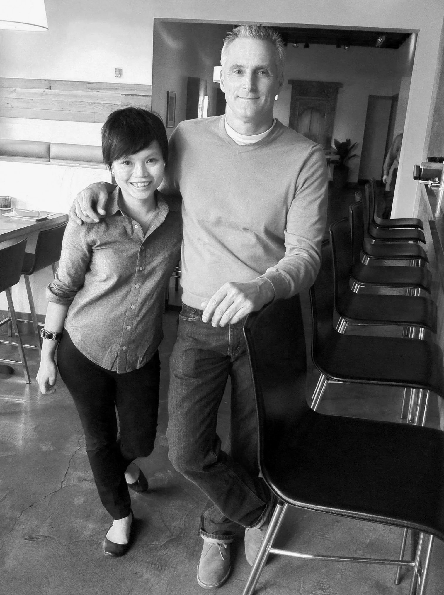 Sabai co-founders Mon Sutthiwari and Tim Murff welcoming guests in Eugene, Oregon