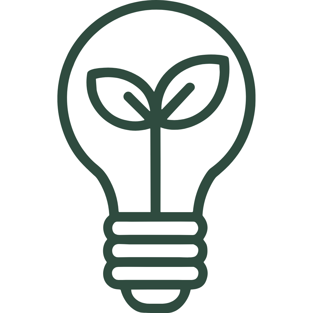 Simplified illustration of a light bulb with a plant inside, representing eco-friendly or green energy.