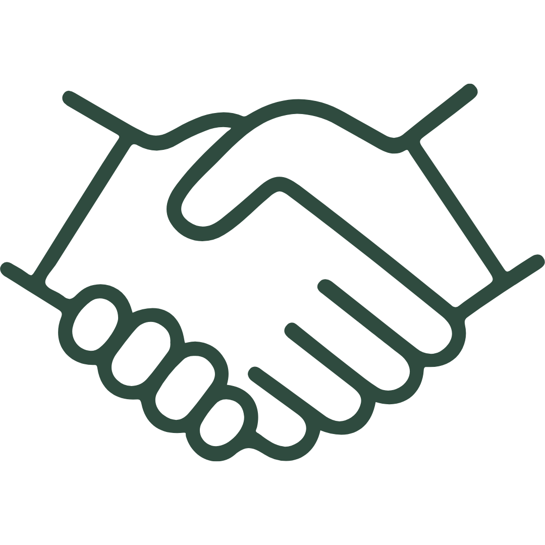Outline of a handshake symbol, representing agreement or partnership.