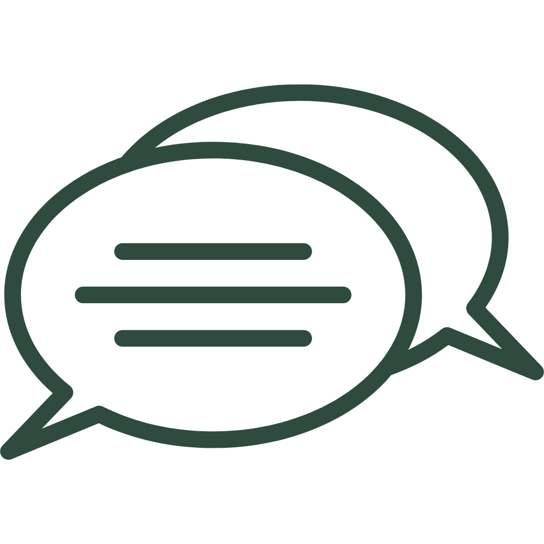 Two overlapping speech bubbles with horizontal lines representing text inside.
