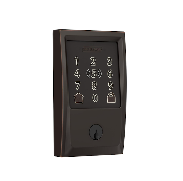 Keypad lock with numerical buttons, home symbol, lock symbol, and keyhole at the bottom.