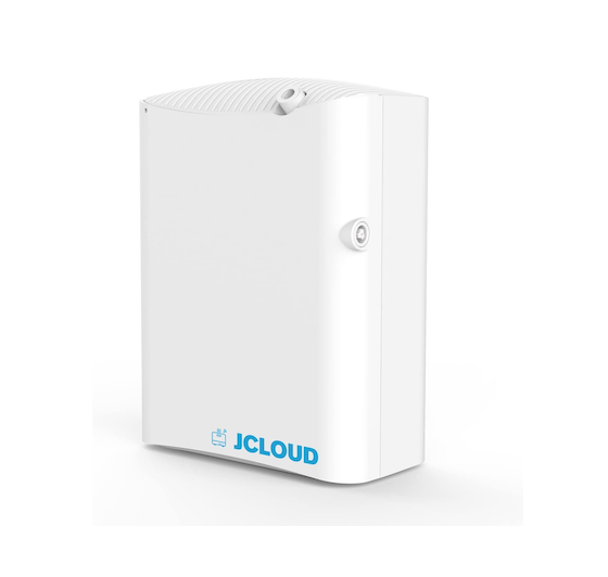White essential oil machine with JCloud logo on front.