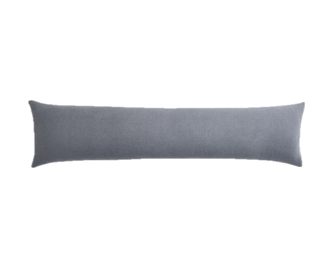 A long, rectangular gray cushion pillow.