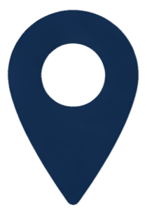 A blue location pin icon on a white background.