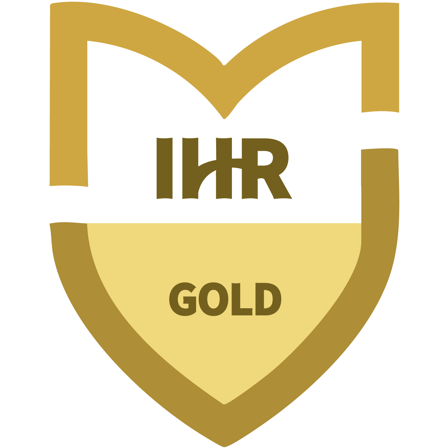 Gold shield emblem with the text "HR" in the center, "GOLD" at the bottom, and a black top banner with gold outlines.