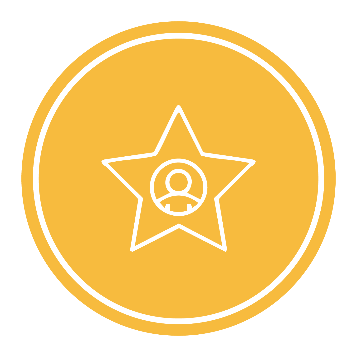 Gold star badge with an outline of a person in the center, outlined in white.