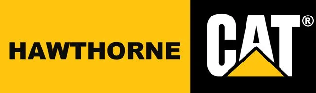 Hawthorne and CAT logos side by side with black and yellow background