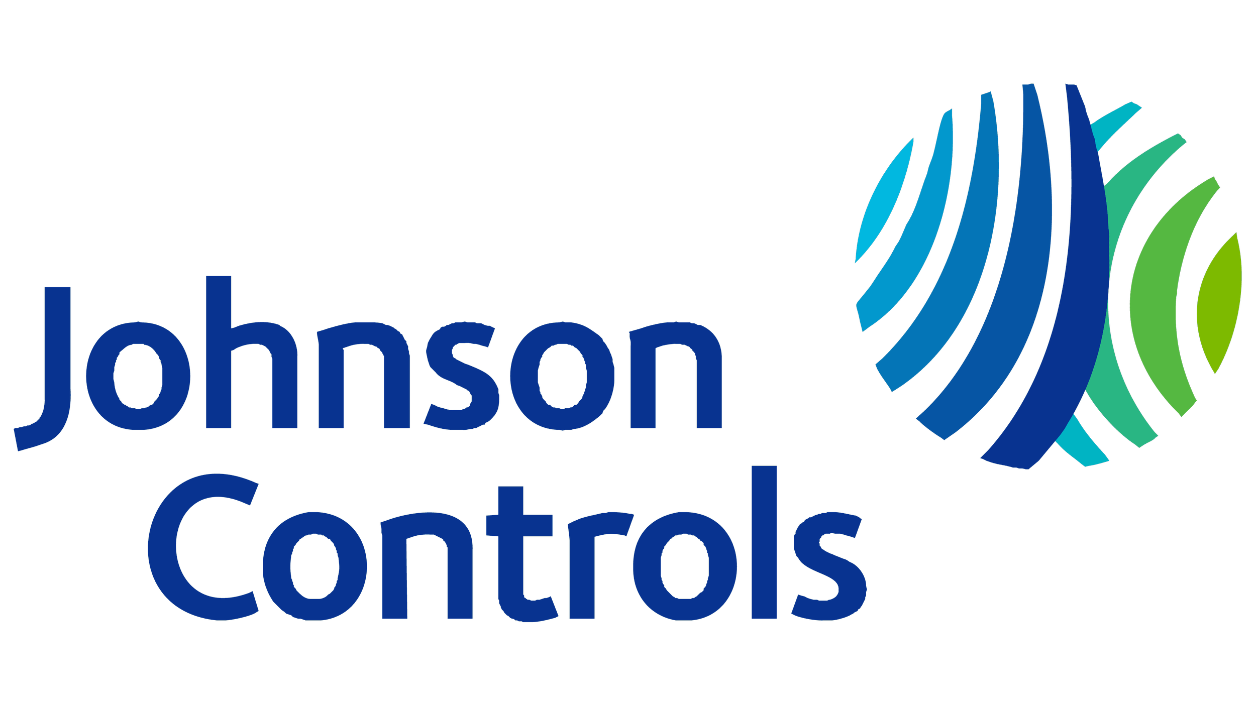 Johnson Controls logo with a stylized sphere made of blue and green curved lines.
