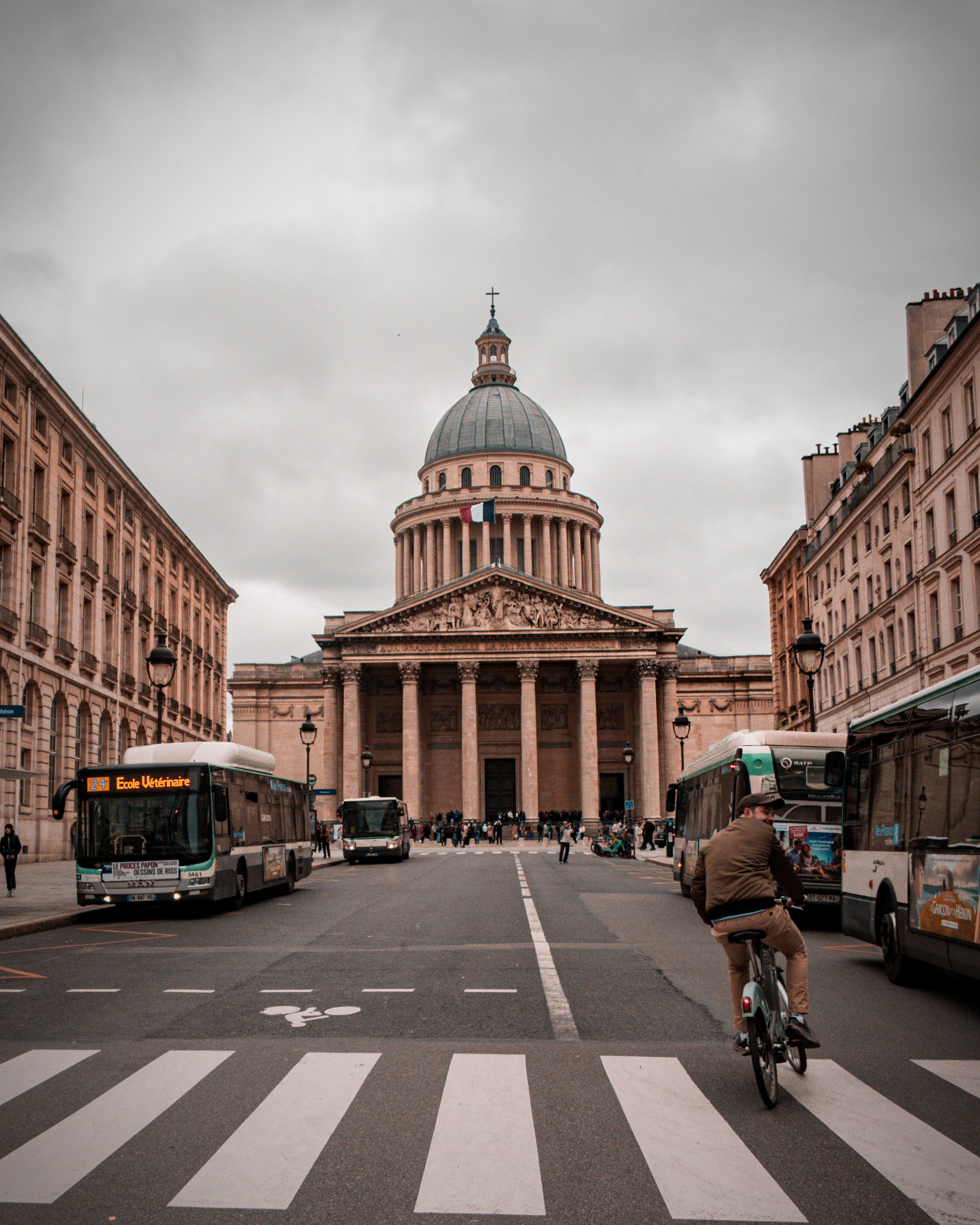Patheon, Paris. Cyclist in foreground.