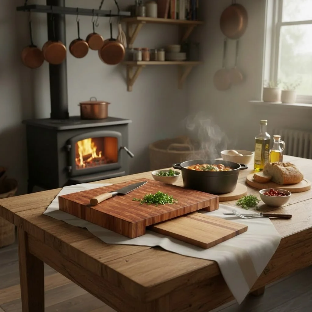 Our butcher block. 

We like to refer to it as "the block" at home. It's this central piece on the kitchen bench where everything goes. The appetisers, the dinner prep, the breakfast toast, the quick lunch, the tapas, finger food, Sunday ro