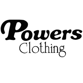 Text logo reading 'Powers Clothing' in black and white.