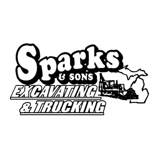 Logo for Sparks & Sons Excavating & Trucking featuring bold text and an excavator silhouette