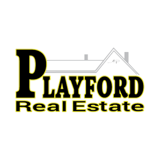 Logo for Playford Real Estate with a yellow and black color scheme, featuring a house roof outline.