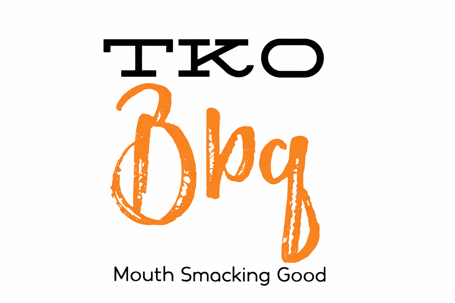 Logo for TKO Doye, featuring black uppercase letters TKO above orange handwritten-style words Doye, with the tagline "Mouth Smacking Good" in black text below.