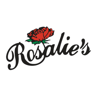 Logo for Rosalie's featuring a red rose and black script text.