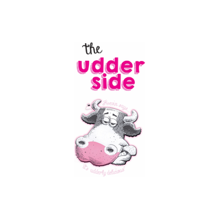 Book cover titled 'The Underside' with a drawing of a cow in pink and gray colors.