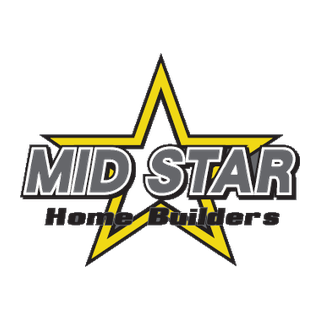 Logo for Mid Star Home Builders featuring a yellow outlined star and bold gray and black text.
