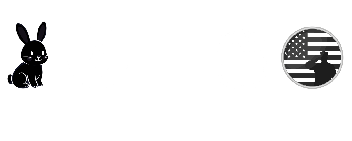 Icons representing a bunny, a plant in a round container, a house in Albany, Oregon, a candle, and a silhouette of a soldier saluting against an American flag background. Text details include cruelty-free, phthalate and parabens free, handmade in Albany, Oregon, coconut soy wax blend, veteran-owned.