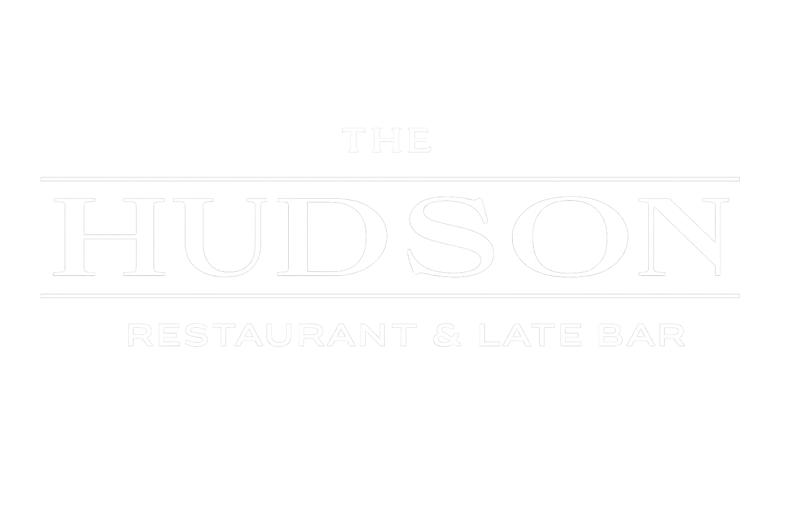 Sign for The Hudson restaurant and late bar with white text on a black background.