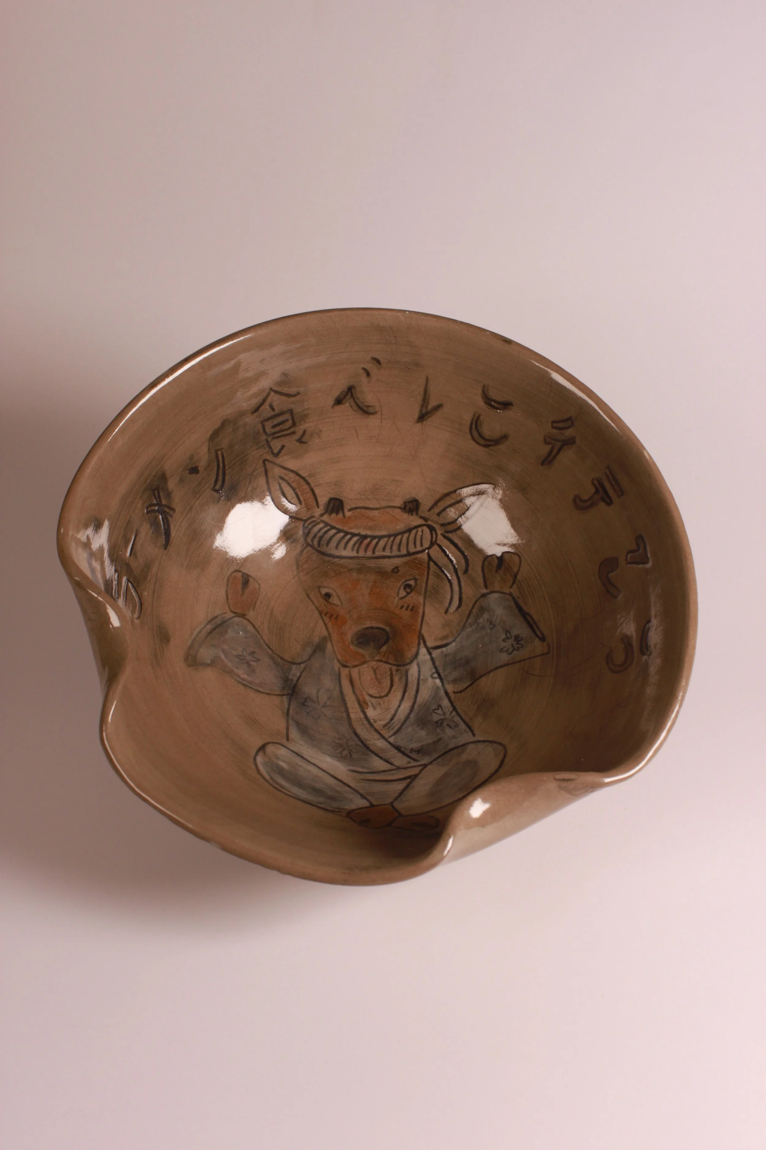 Whimsical Art Ramen Bowl with Chopstick Ledge
