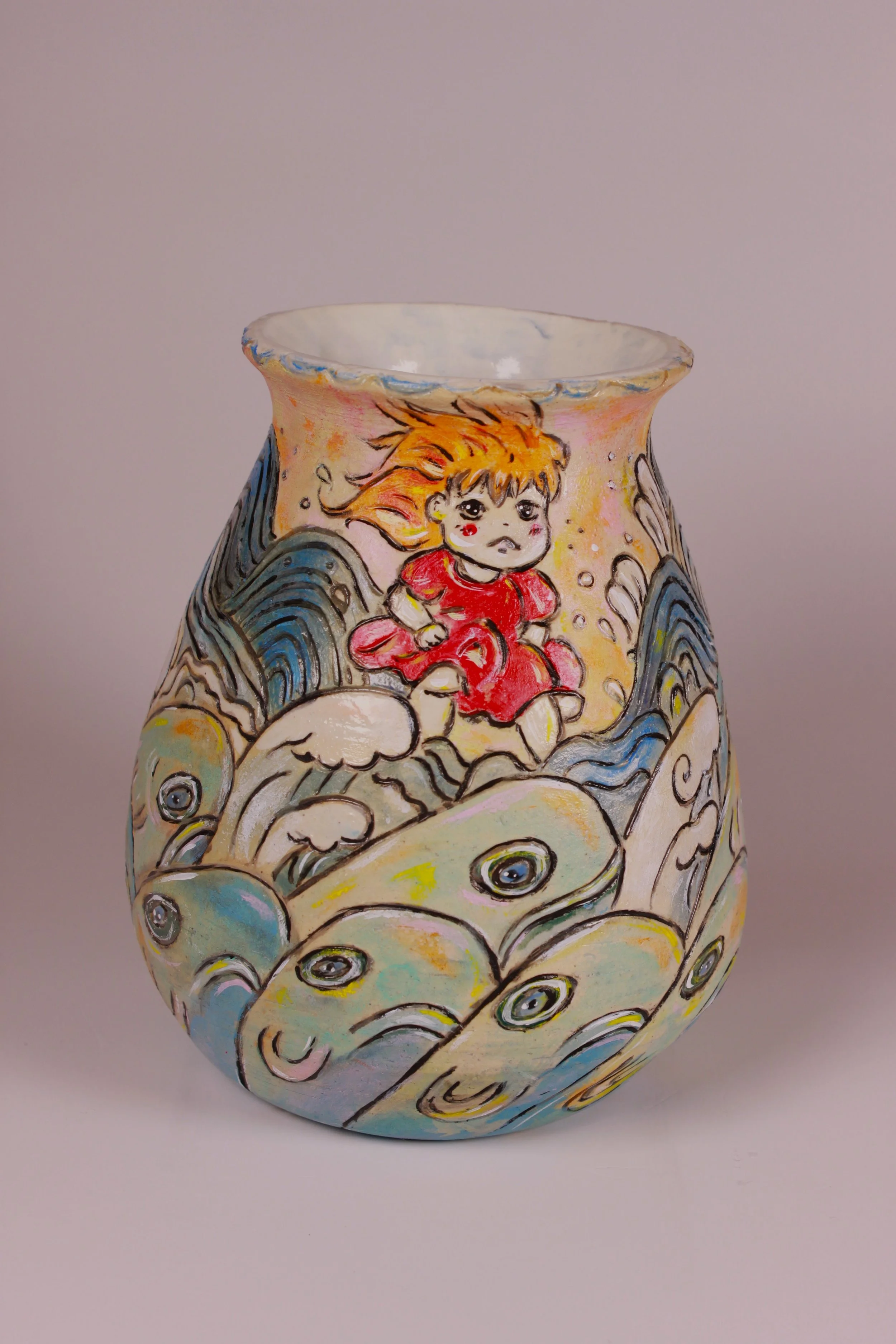 Whimsical Waves Ceramic Art Vase