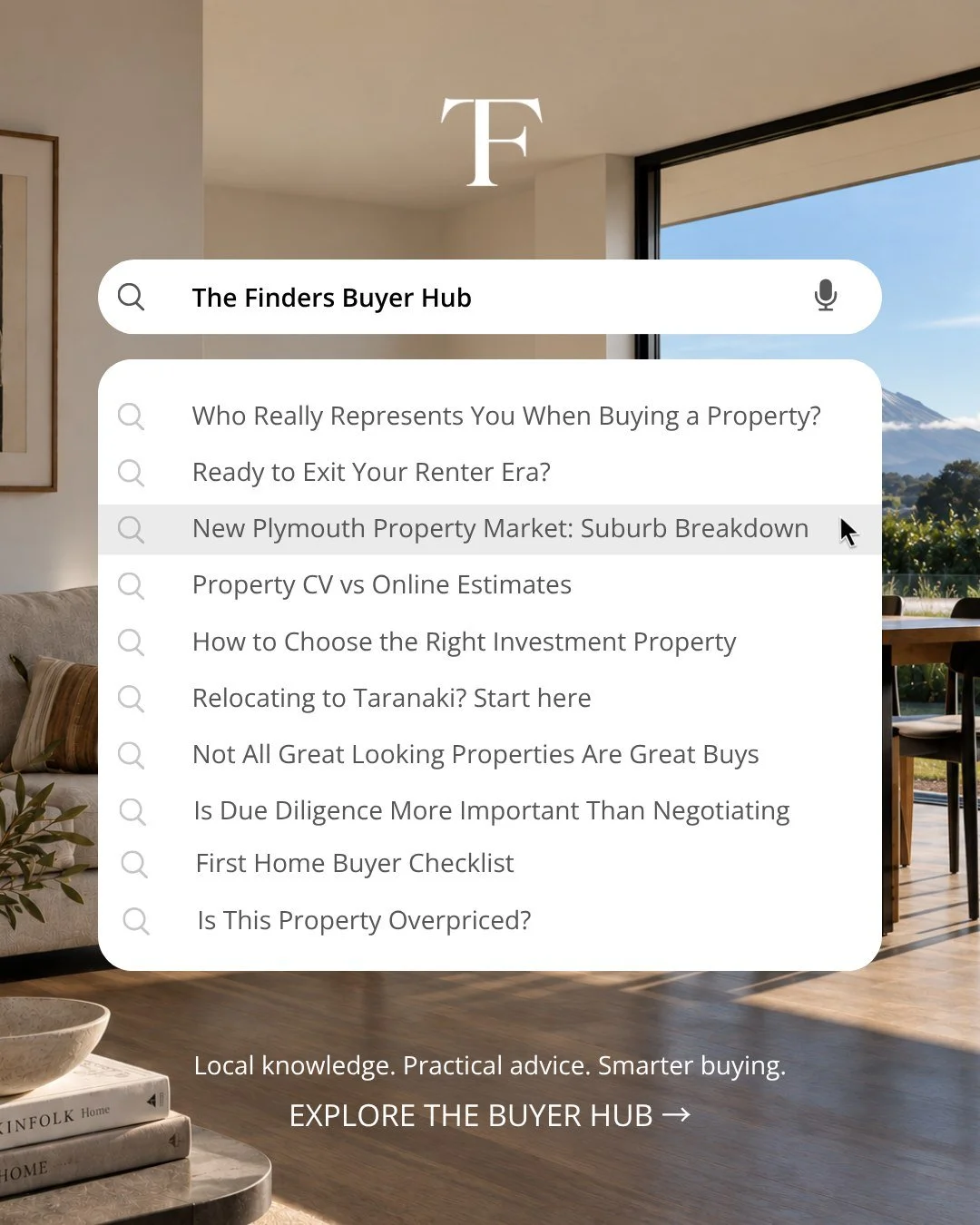 THE FINDERS BUYER HUB 🏡 

Your go-to resource for buying property in Taranaki. The Finders Buyer Hub is updated weekly with new, free resources to help you navigate the property market.

Explore:
🏠 Property insights
📍 Suburb information
📊 Market 
