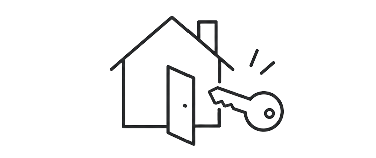 Outline of a house with a key symbol near the door.