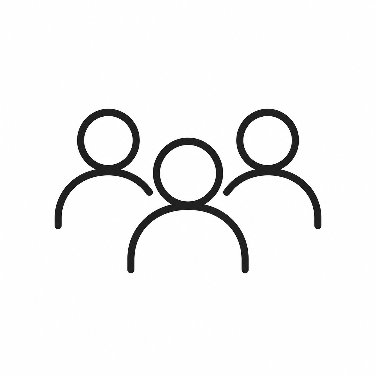 Outline drawing of three people, representing a group or team.