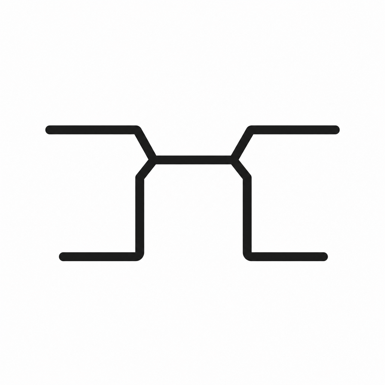 A black line drawing of a bicycle chain link on a white background.