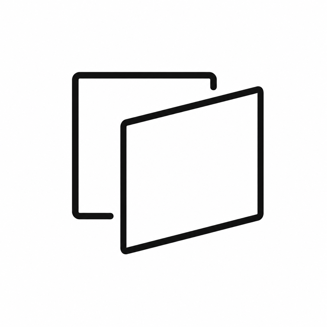 Black and white line drawing of two open folders, one behind the other.