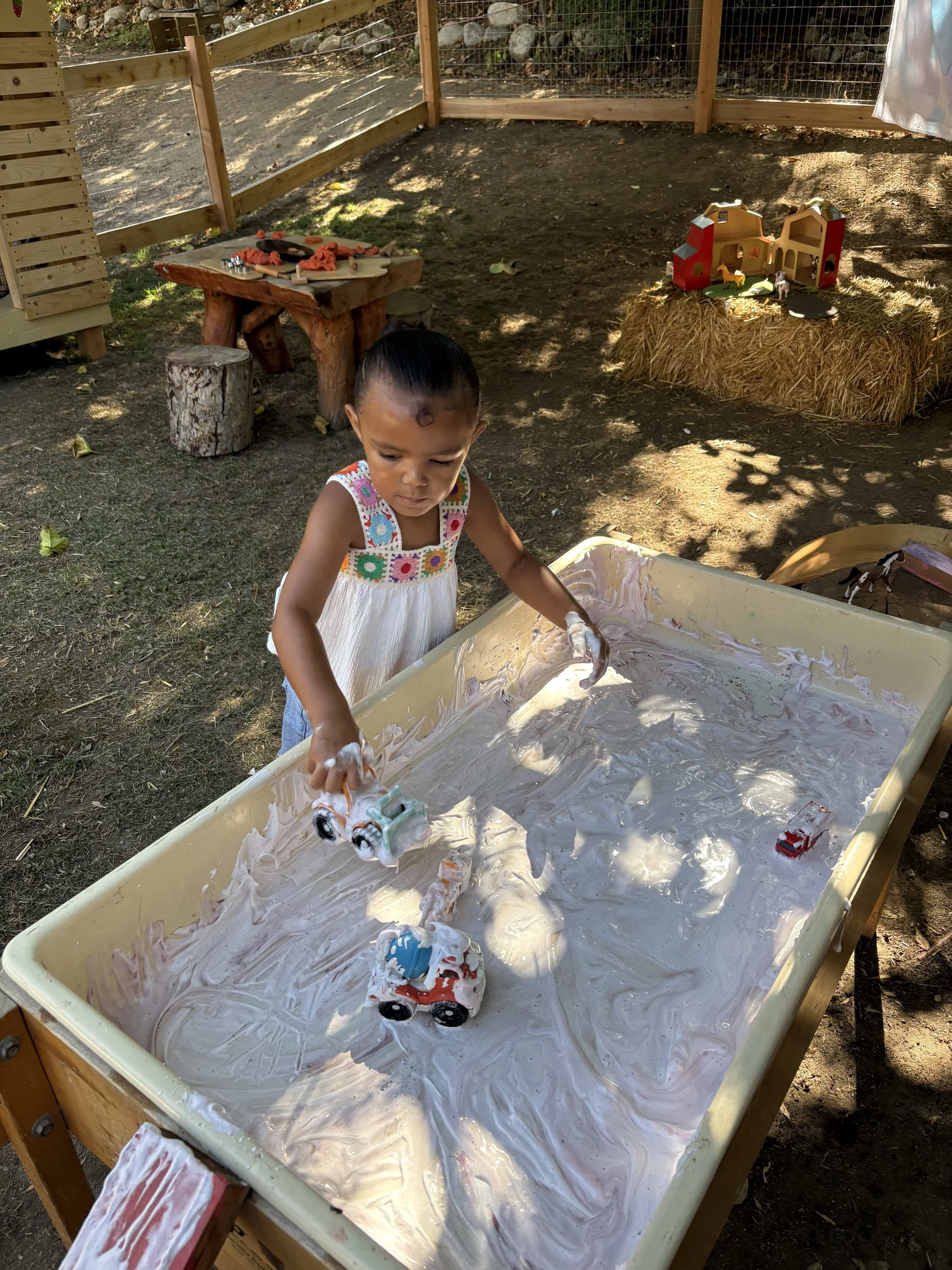 Little Folk House Child Shaving Cream Play Outdoors