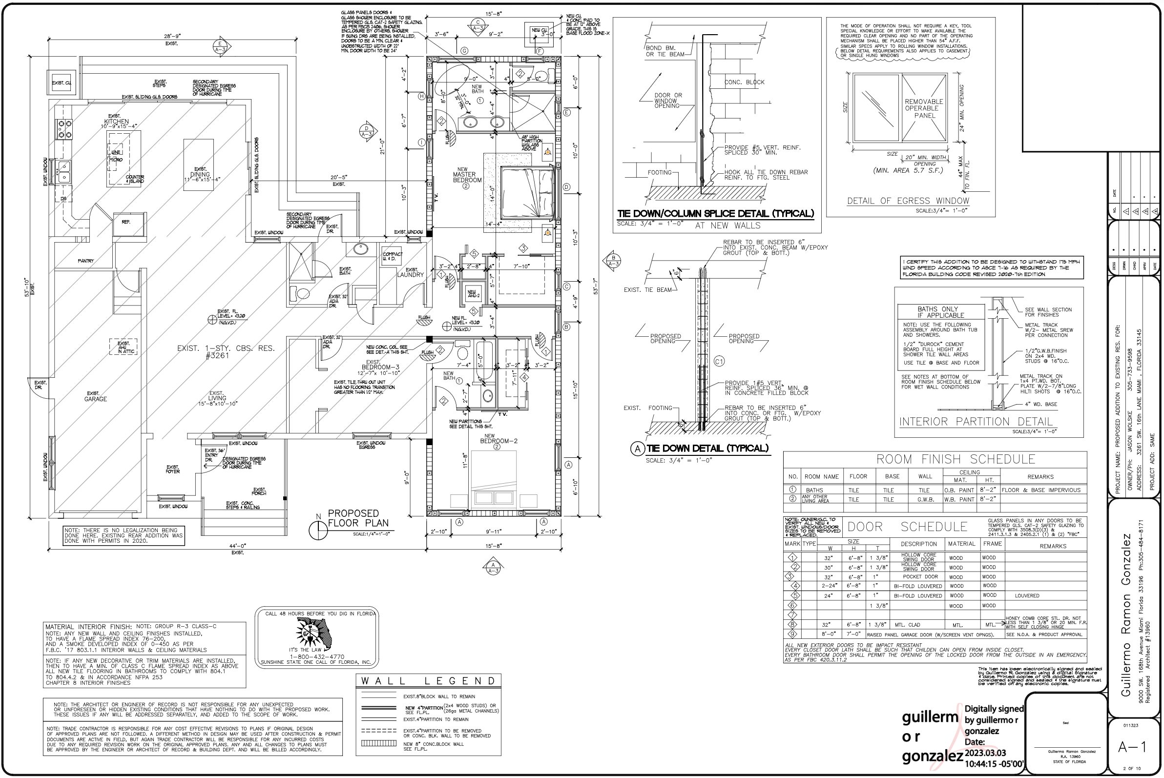 Architectural blueprint of a house with floor plans, detailed sections, and specifications.