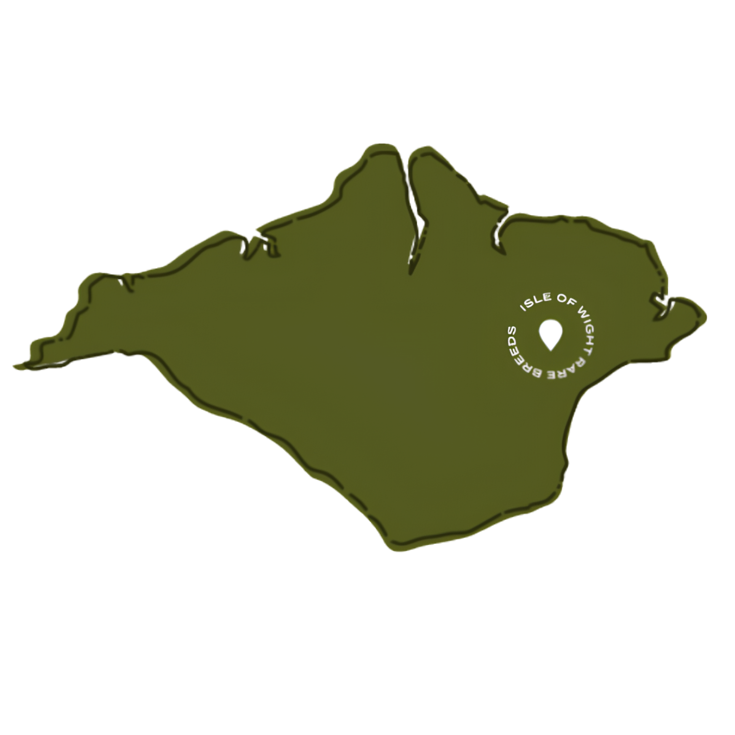 Map outline of the Isle of Wight with a white location marker and the text 'ISLE OF WIGHT RESERVE BEEDEDS' surrounding it.