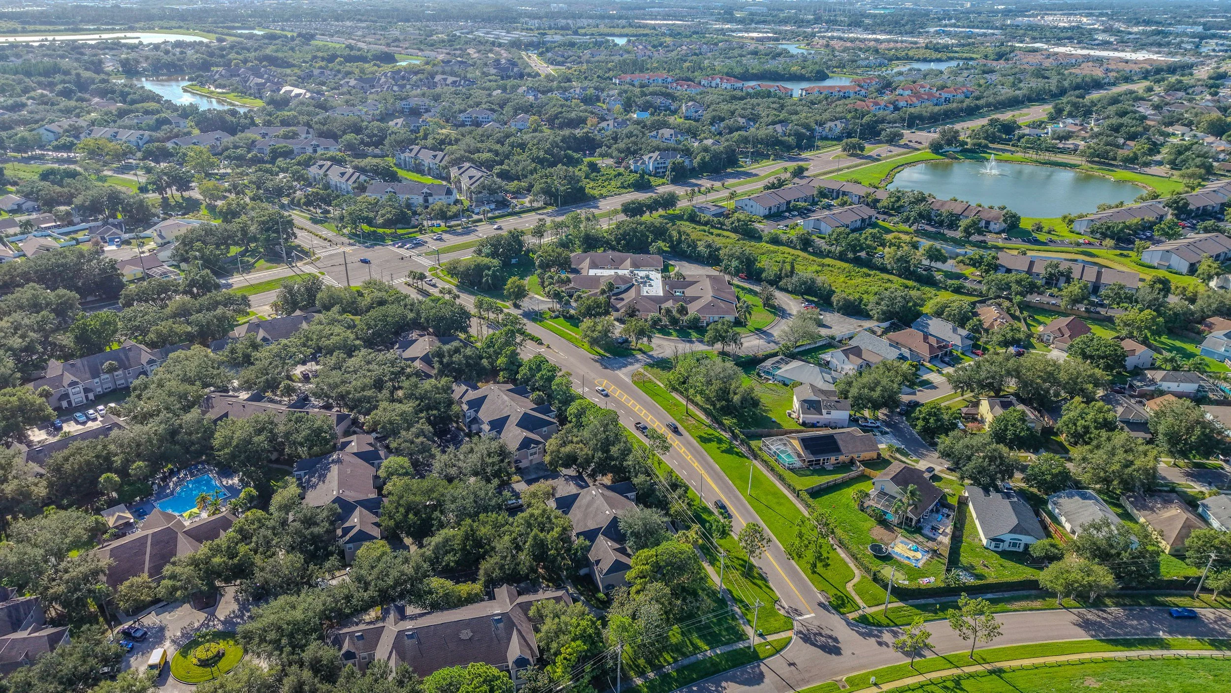 Aerial view of a Florida neighborhood with stormwater ponds