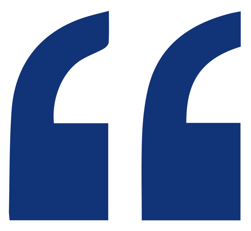 Large blue quotation mark symbol.