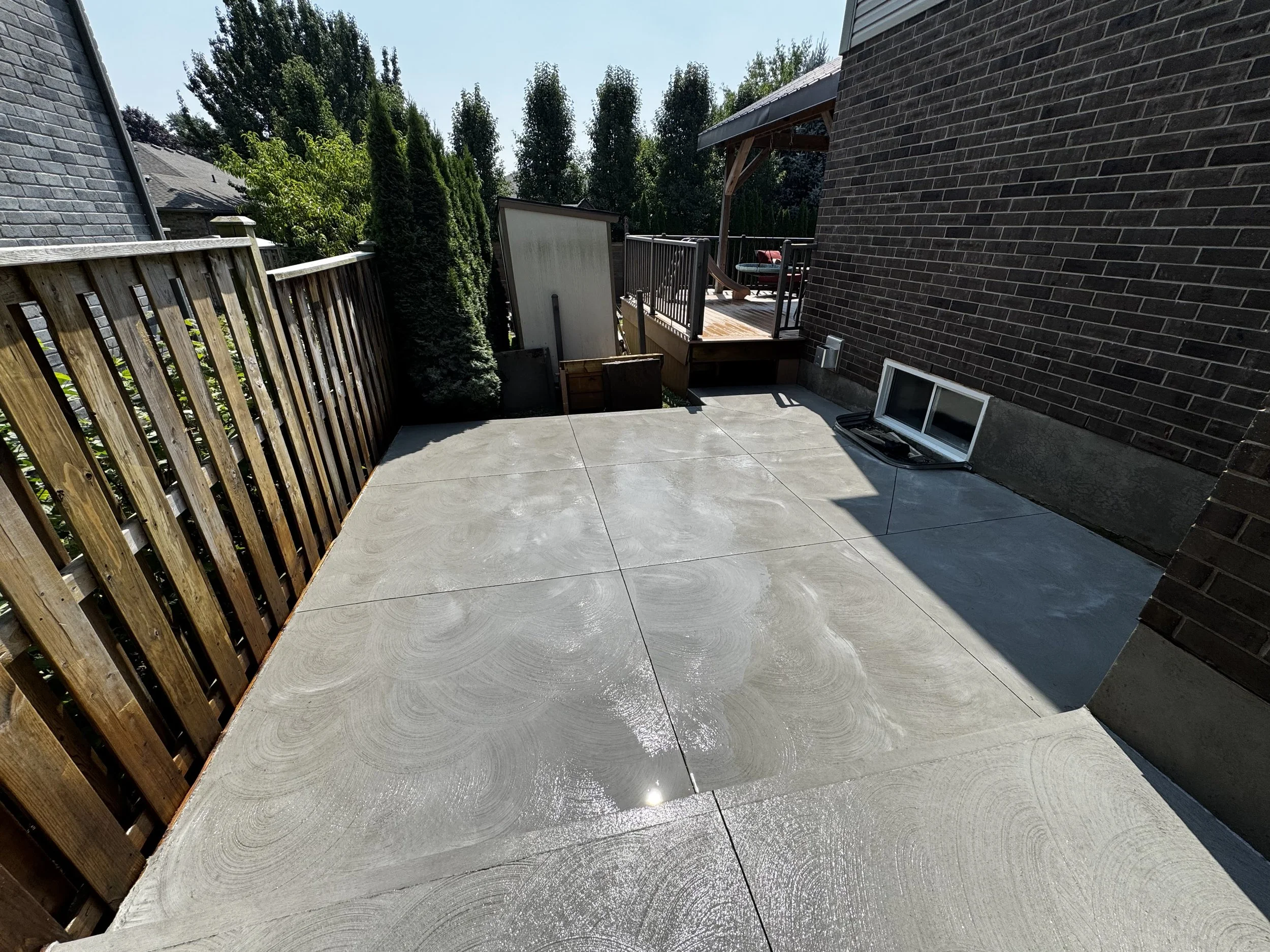 Newly poured concrete patio