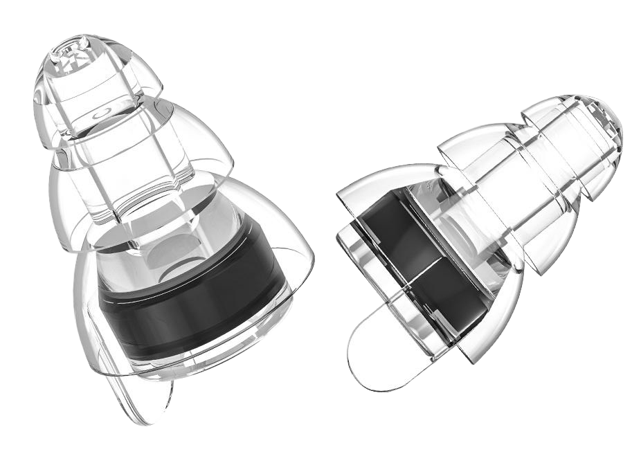 Two transparent concert earplugs