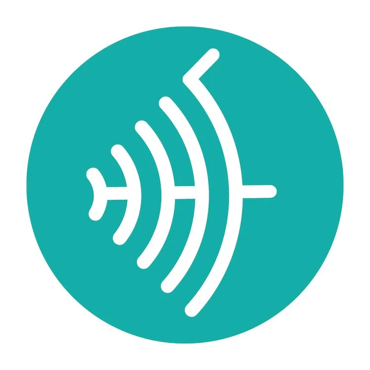 Waveform sound icon inside a teal circle.