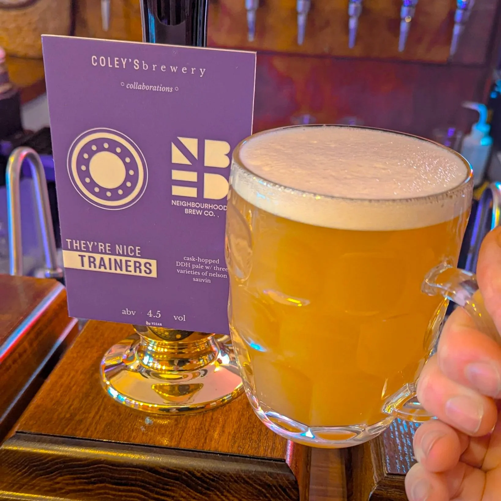Pint of Coley's beer on the bar at the Swinton Hop House