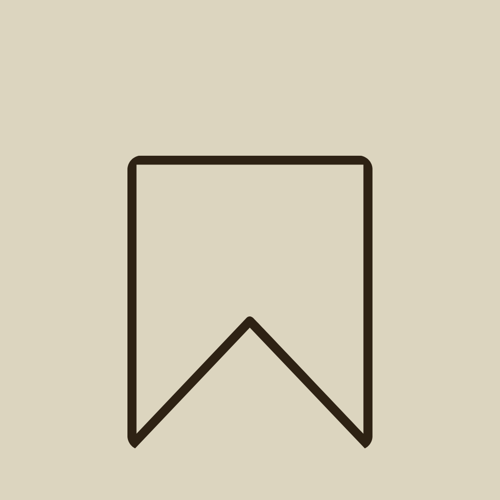 Simple black outline of a bookmark or ribbon icon on a beige background.