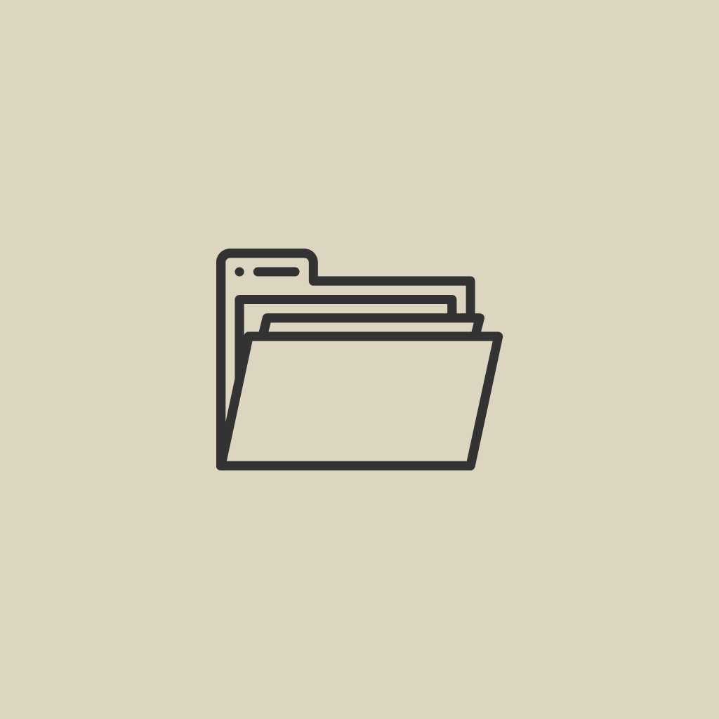 Icon of a computer file folder with documents inside on a beige background.