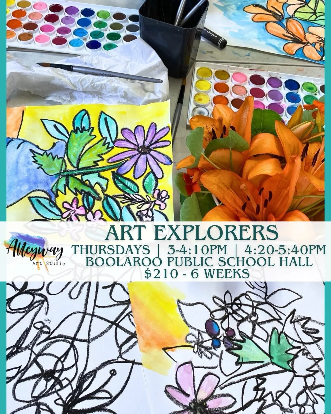 ART EXPLORERS starts next THURSDAY 
3-4:10pm - almost full!
4:20-5:40pm
At Boolaroo Public School Hall 

This term we explore Nature &amp; Landscape, there will be painting, drawing and some3D elements too. 

Check out and book your spot on the websi